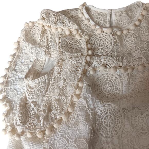 TULAROSA Boho Crochet Crop Top Blouse Shirt Cottage Fairy Cotton Off-White Cream - Picture 7 of 11